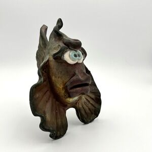 Vtg Hand Painted Pottery Fish Figurine Whimsical Folk Art Goblincore Nautical‎